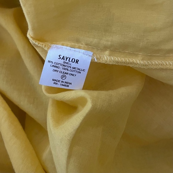 SAYLOR Yellow Metallic Striped Dress Fluttery Smocked Mini Gold Party Medium - Picture 12 of 13